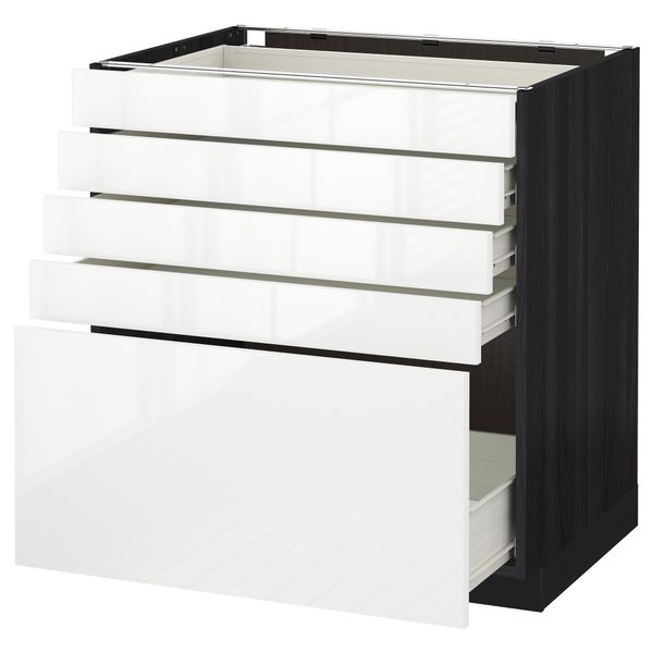 Напольный шкаф с 5 ящиками МЕТОД / ФОРВАРА, черный, Рингульт белый - схема-чертеж с размерами