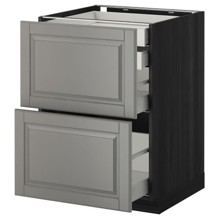 Напольный шкаф 2 фронтальные панели, 2 нижних, 1 средний, 1 высокий ящик МЕТОД / МАКСИМЕРА, черный, Будбин серый