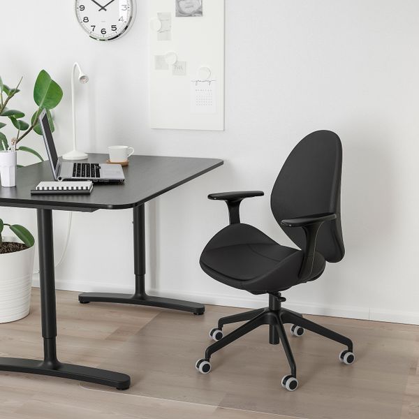 Рабочий стул с подлокотниками, Смидиг черный/черный IKEA HATTEFJÄLL ХАТТЕФЬЕЛЛЬ 193.052.04 - фото 2