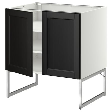 Напольный шкаф с полками, 2 двери МЕТОД, белый, Лаксарби черно-коричневый