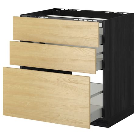 Напольный шкаф, 3 фронтальных панели, 3 ящика МЕТОД / МАКСИМЕРА, черный, Тингсрид береза
