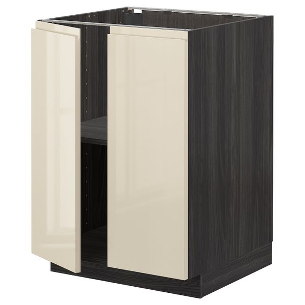Напольный шкаф с полками/2двери, черный, Воксторп глянцевый светло-бежевый 60x60 см IKEA МЕТОД 593.027.60 - схема-чертеж с размерами