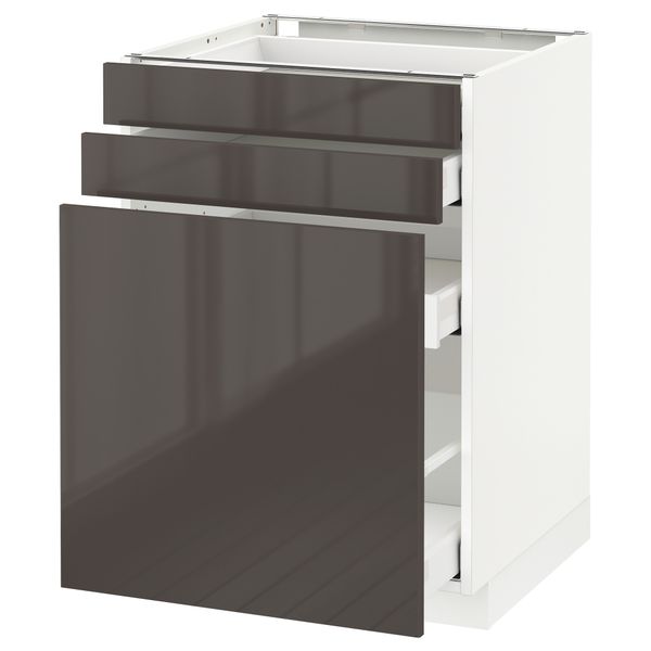 Напольный шкаф с выдвижными модулями, 2 фронтальные панели МЕТОД / МАКСИМЕРА, белый, Рингульт серый - схема-чертеж с размерами