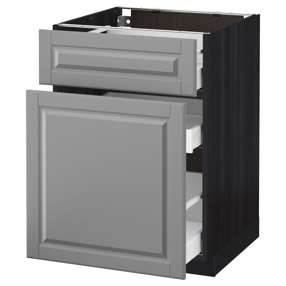 Напольный шкаф, выдвижной секцией, ящик МЕТОД / МАКСИМЕРА, черный, Будбин серый - схема-чертеж с размерами