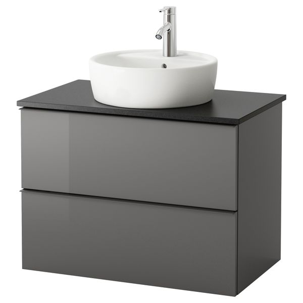 Шкаф п-раковину/столешн45/раковина ГОДМОРГОН/АЛДЕРН / ТОРНВИКЕН, глянцевый серый, черный - схема-чертеж с размерами