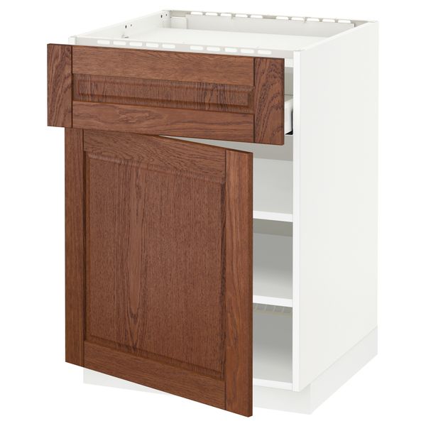 Напольный шкаф для варочной панели, ящик, полка, дверцы МЕТОД / МАКСИМЕРА, белый, Филипстад коричневый (60x60 см) - схема-чертеж с размерами