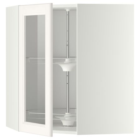 Угловой навесной шкаф с вращающающейся секцией, стеклянными дверцами МЕТОД, белый, Лаксарби белый