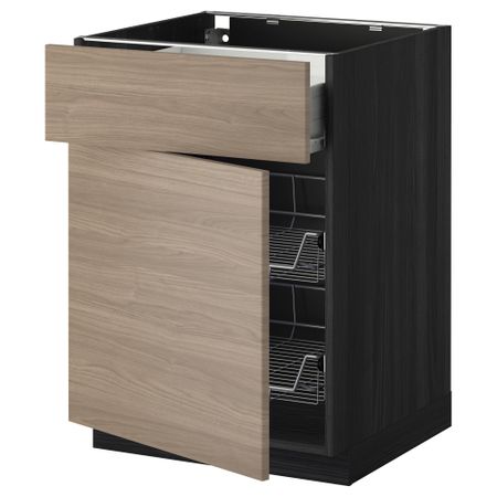 Напольный шкаф с проволочной корзиной, ящиком, дверью МЕТОД / ФОРВАРА, черный, Брокхульт светло-серый