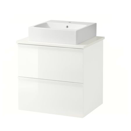 Шк п-раковину/столешн45x45/раковина ГОДМОРГОН/АЛДЕРН / ТОРНВИКЕН, глянцевый белый, белый (62x49x72 см)