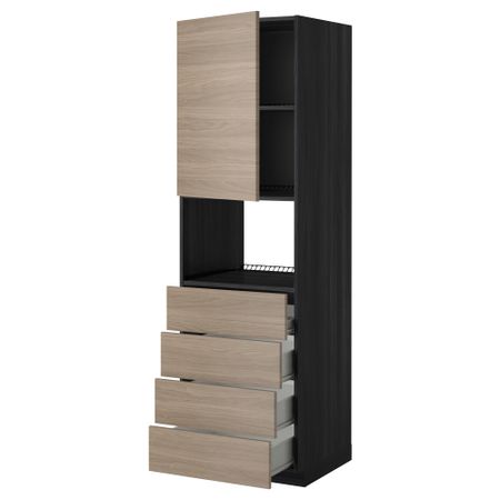 Высокий шкаф для духовки, дверца, 4 ящика МЕТОД / ФОРВАРА, черный, Брокхульт светло-серый