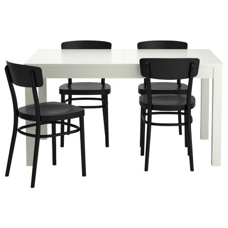 Стол и 4 стула БЬЮРСТА / ИДОЛЬФ, белый, черный (140 см)