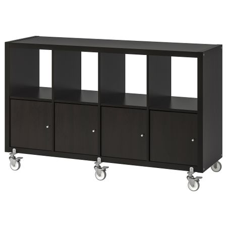 Стеллаж, 4 дверцы, колесики КАЛЛАКС, черно-коричневый (147x89 см)