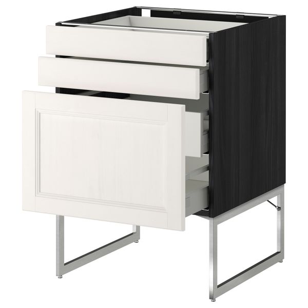 Напольный шкаф 3 фронтальных панели, 2 нижних, 2 средних ящика МЕТОД / МАКСИМЕРА, черный, Лаксарби белый - схема-чертеж с размерами