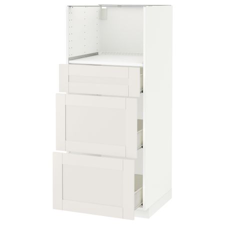 Высокий шкаф для СВЧ с 3 ящиками МЕТОД / ФОРВАРА, белый, Сэведаль белый (60x60x140 см)
