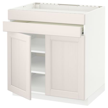 Напольный шкаф для варочной панели, 2 ящика, 2 фасада, 1 ящик МЕТОД / ФОРВАРА, белый, Лаксарби белый (80x60 см)