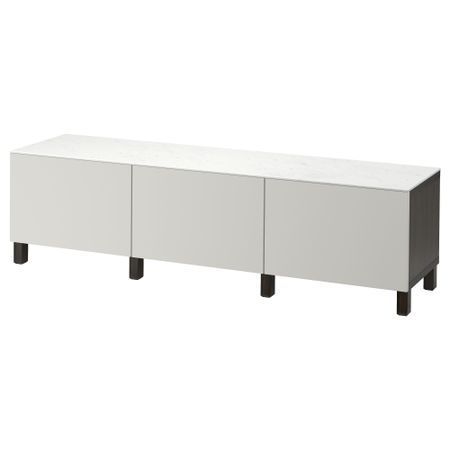 Комбинация для хранения с ящиками БЕСТО, черно-коричневый, Лаппвикен светло-серый (180x42x48 см)