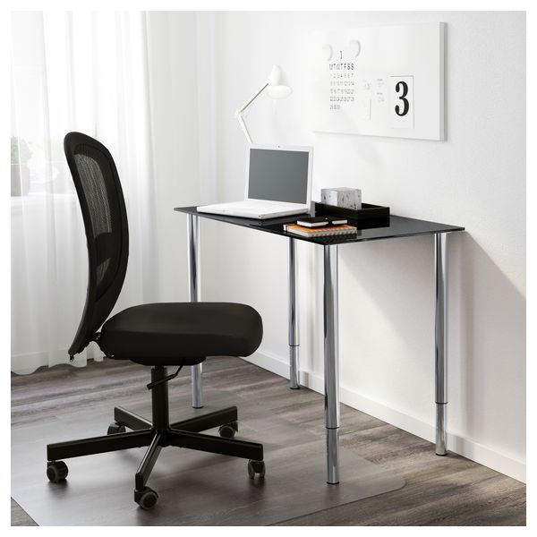 Стол ГЛАСХОЛЬМ / ОЛОВ, стекло черный, серебристый (99x52 см) - схема-чертеж с размерами