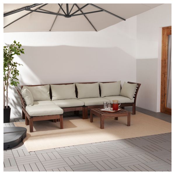 4-местный диван + табурет для ног, садовый ЭПЛАРО / ХОЛЛО, коричневый коричневая морилка, бежевый (143/286x80x73 см) - схема-чертеж с размерами