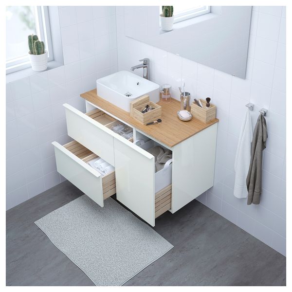 Шкаф с раковиной 45x32 см ГОДМОРГОН/ТОЛКЕН / ХОРВИК, глянцевый белый, бамбук (102x49x72 см) - фото 3