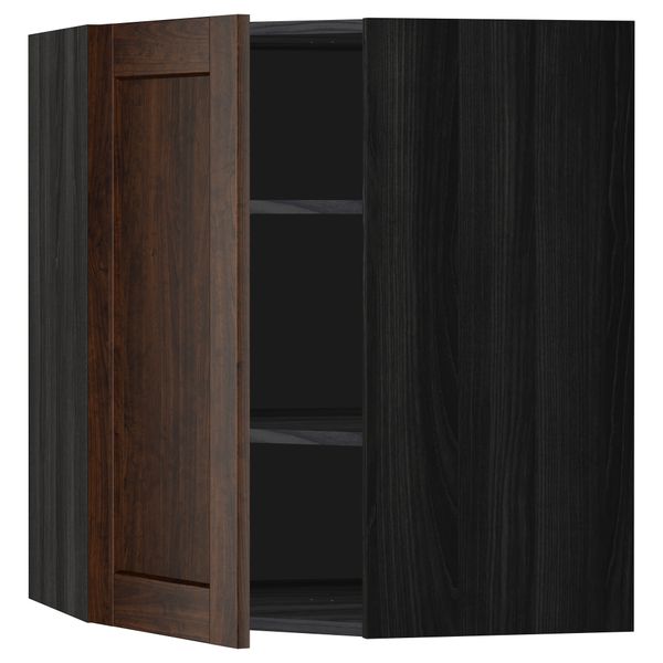 Угловой навесной шкаф с полками МЕТОД, черный, Эдсерум коричневый - схема-чертеж с размерами