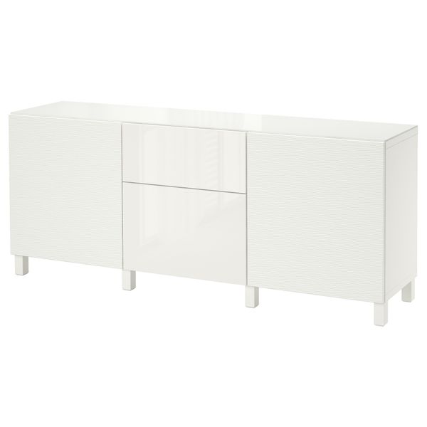 Комбинация для хранения с дверцами, ящиками БЕСТО, Лаксвикен белый, Сельсвикен глянцевый/белый (180x40x74 см) - фото 1