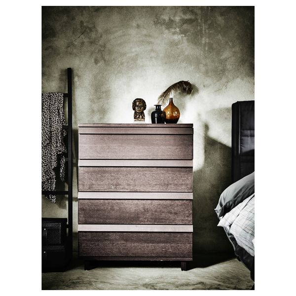 Комод с 4 ящиками ОППЛАНД, коричневая морилка ясеневый шпон (80x102 см) - схема-чертеж с размерами