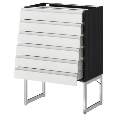 Напольный шкаф 6 фронтальных панелей, 6 нижних ящиков МЕТОД / МАКСИМЕРА, черный, Нодста белый