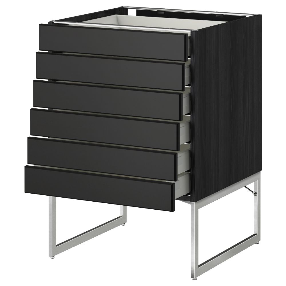 Напольный шкаф 6 фронтальных панелей, 6 нижних ящиков МЕТОД / МАКСИМЕРА, черный, Лаксарби черно-коричневый - схема-чертеж с размерами
