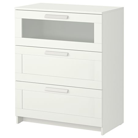 Комод с 3 ящиками БРИМНЭС, белый, матовое стекло