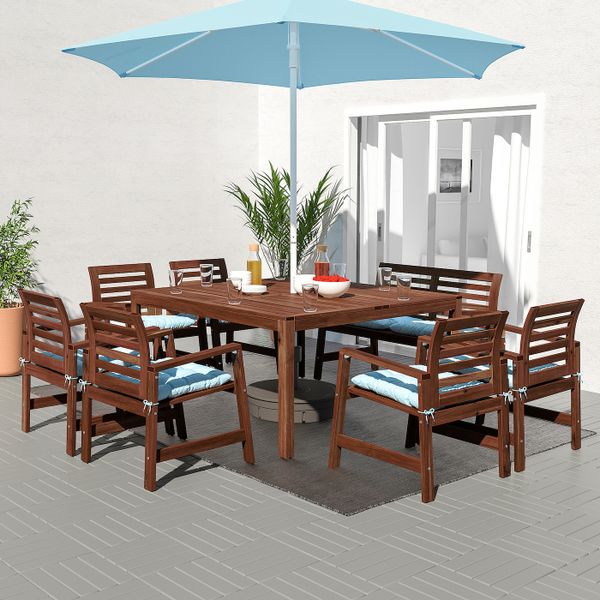 Стол+6кресел+скамья,д/сада, коричневая морилка/Куддарна голубой IKEA ÄPPLARÖ ЭПЛАРО 592.896.74 - фото 2