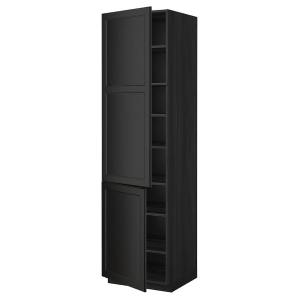 Высокий шкаф с полками, 2 дверцы МЕТОД, черный, Лаксарби черно-коричневый - схема-чертеж с размерами