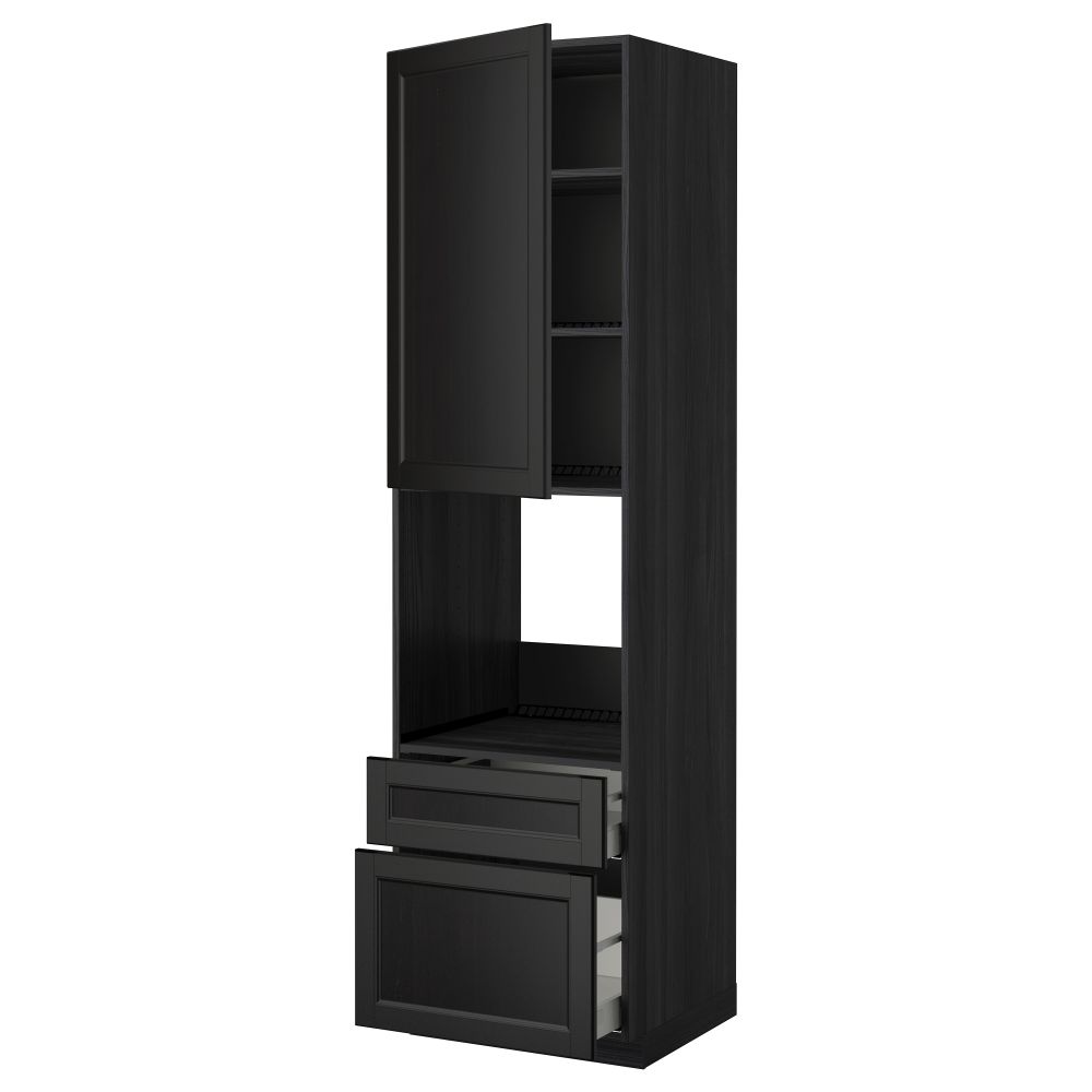 Высокий шкаф для духовки + дверь, 2 ящика МЕТОД / МАКСИМЕРА, черный, Лаксарби черно-коричневый - фото 1