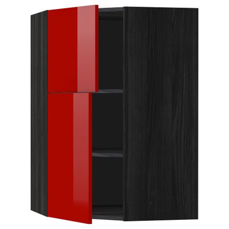 Угловой навесной шкаф + полки, 2 дверцы МЕТОД, черный, Рингульт красный (68x100 см)
