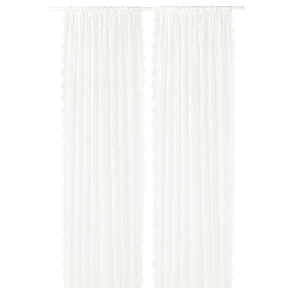 Гардины, 2 шт., белый, цветок, 145x300 см IKEA ИНГВИЛЬД 803.867.05 - фото 1