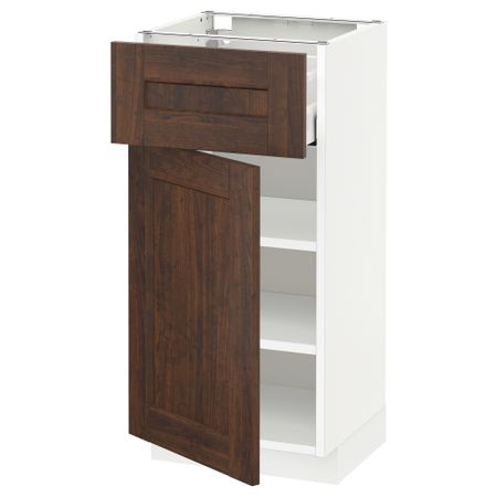 Напольный шкаф с ящиком, дверью МЕТОД / МАКСИМЕРА, белый, Эдсерум коричневый