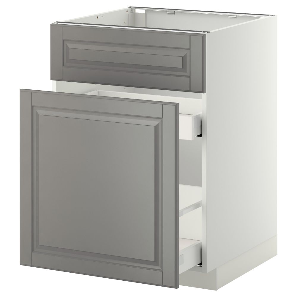 Напольный шкаф под мойку, сорт муcора, 1 дверца, 2 ящика МЕТОД / МАКСИМЕРА, белый, Будбин серый (60x60 см) - схема-чертеж с размерами