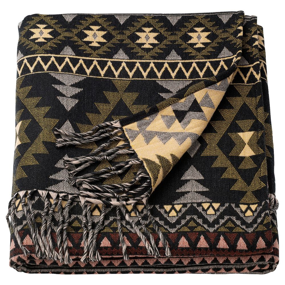 Плед, коричневый/желтый 150x200 см IKEA HELGUN ХЕЛЬГУН 305.029.34 - фото 1