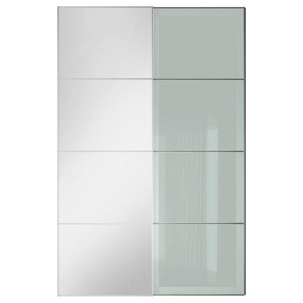 Пара раздвижных дверей АУЛИ / СЭККЕН, зеркальное стекло, матовое стекло - схема-чертеж с размерами