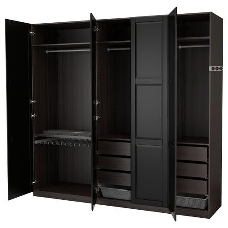 Гардероб ПАКС, черно-коричневый, Ундредаль черный (250x60x236 см)