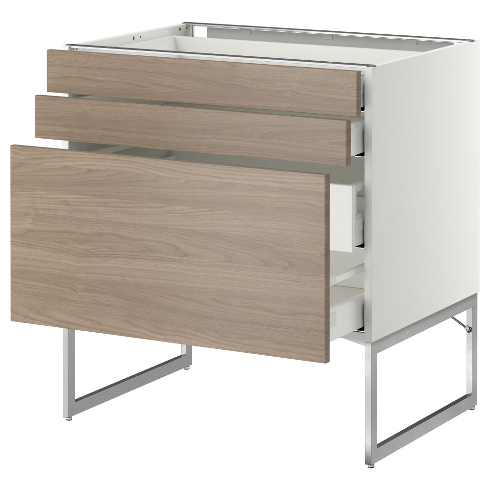 Напольный шкаф 3 фронтальных панели, 2 нижних, 2 средних ящика МЕТОД / МАКСИМЕРА, белый, Брокхульт светло-серый - схема-чертеж с размерами