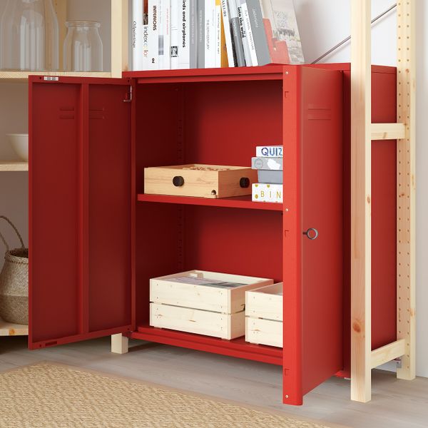 Стеллаж со шкафами/ящиками, сосна/красный 134x30x179 см IKEA IVAR ИВАР 393.034.97 - схема-чертеж с размерами