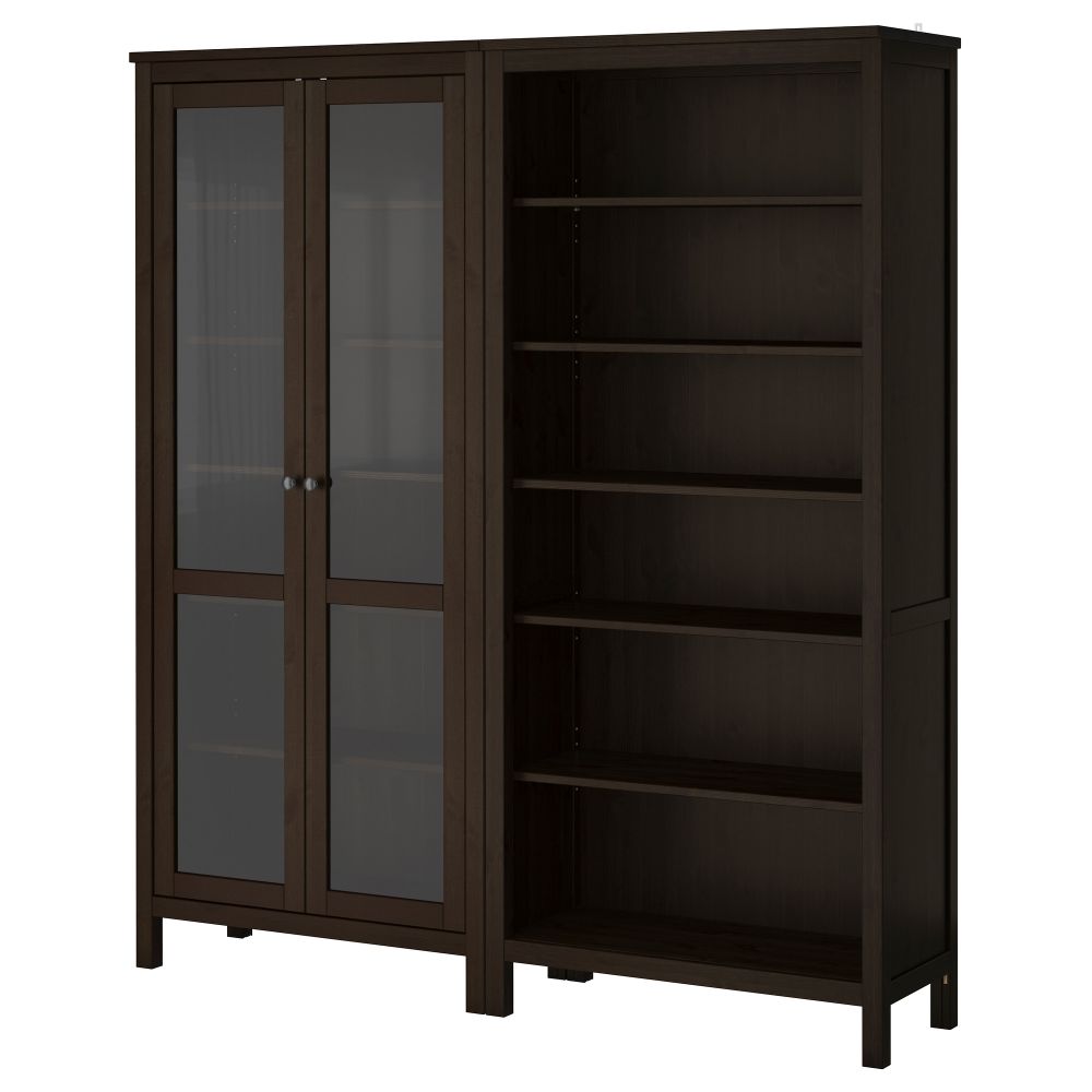 Комбинация для хранения со стеклянными дверцами ХЕМНЭС, черно-коричневый (180x197 см) - фото 1