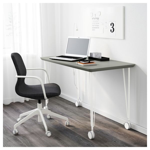 Стол ОМЛИДЕН / КРИЛЛЕ, серо-зеленый, белый (120x60 см) - фото 2