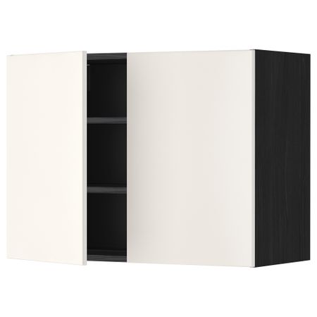 Навесной шкаф с полками, 2 дверцы МЕТОД, черный, Веддинге белый