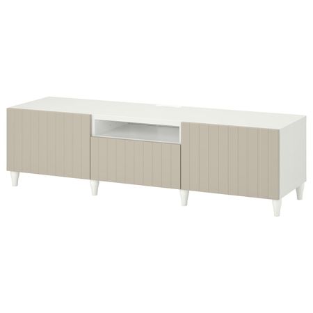 Тумба под ТВ, белый/СУТТЕРВ/КАББАРП серо-бежевый 180x42x48 см IKEA BESTÅ БЕСТО 393.989.66