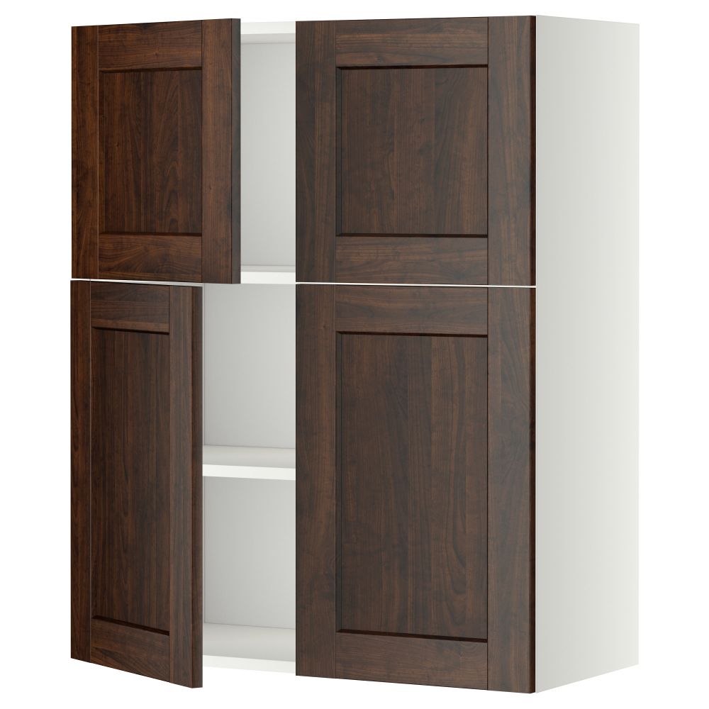 Навесной шкаф с полками, 4 дверцы МЕТОД, белый, Эдсерум коричневый (80x100 см) - схема-чертеж с размерами