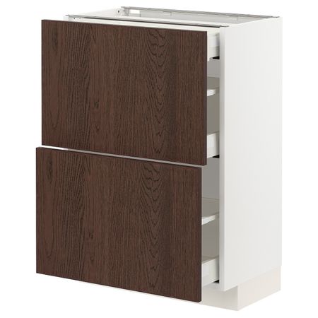 Напольный шкаф/2фасада/3ящика, белый/Синарп коричневый 60x37 см IKEA METOD МЕТОД / MAXIMERA МАКСИМЕРА 594.042.83