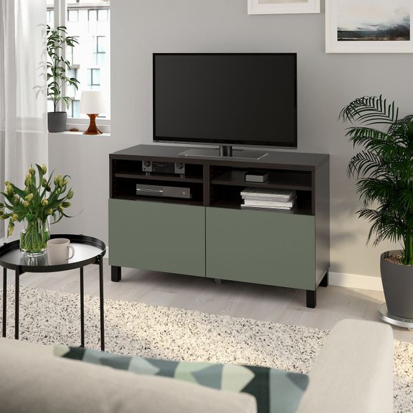 Тумба под ТВ, с дверцами, черно-коричневый/нотвикен/стуббарп серо-зеленый 120x42x74 см IKEA BESTÅ БЕСТО 992.990.58 - фото 2
