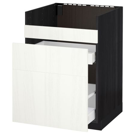 Напольный шкаф под мойку ДУМШЁ, 3 фасада, 2 ящика МЕТОД / МАКСИМЕРА, черный, Росдаль белый