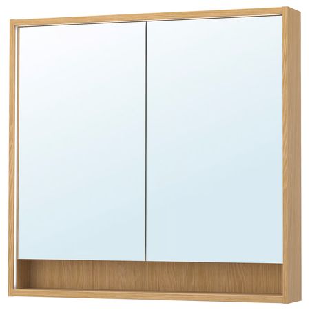 FAXÄLVEN Зеркальный шкаф с подсветкой - под дуб 100x15x95 см